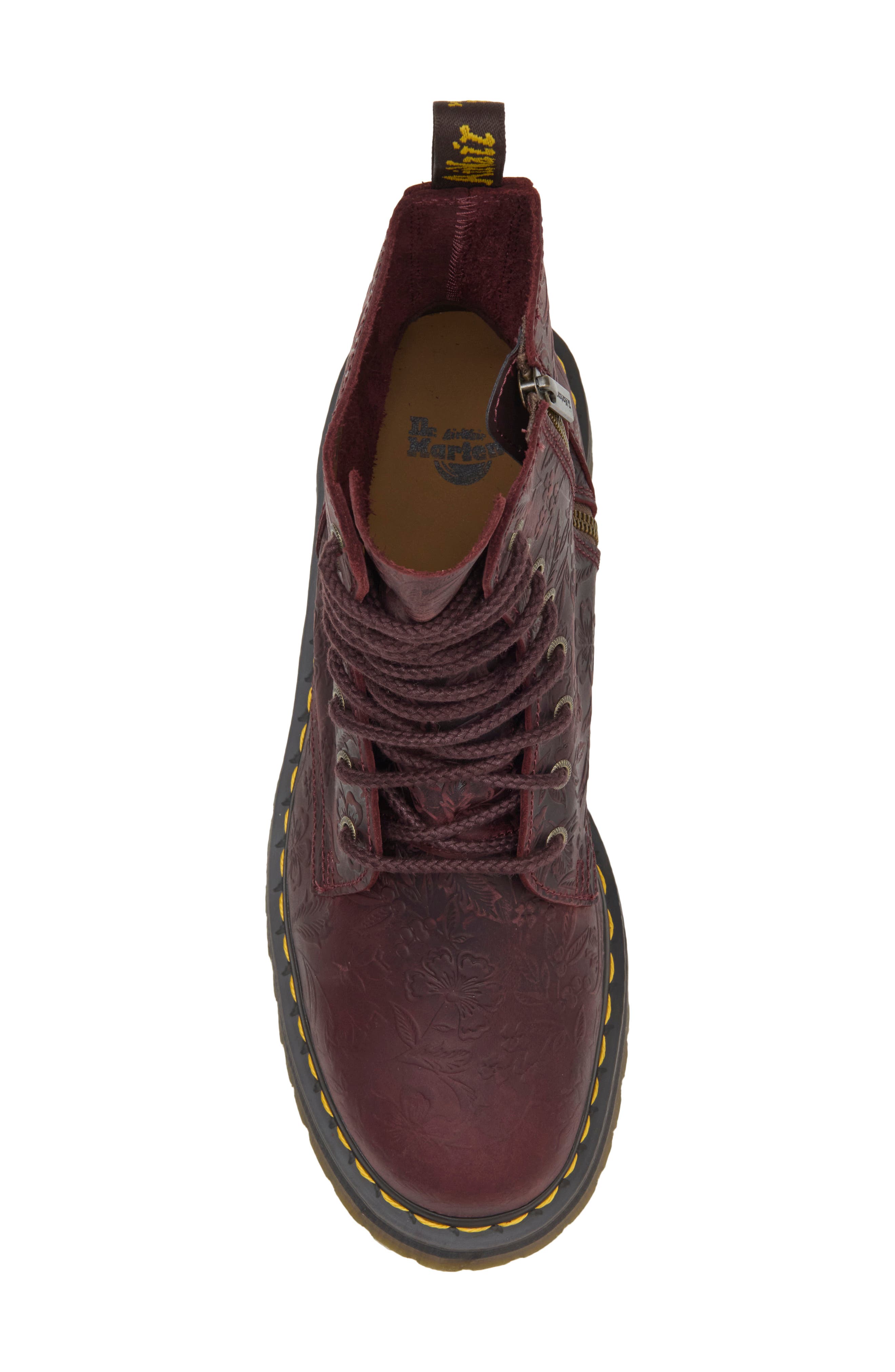 Jadon Floral Embossed Leather Platform Boot, Alternate, color, CHERRY RED