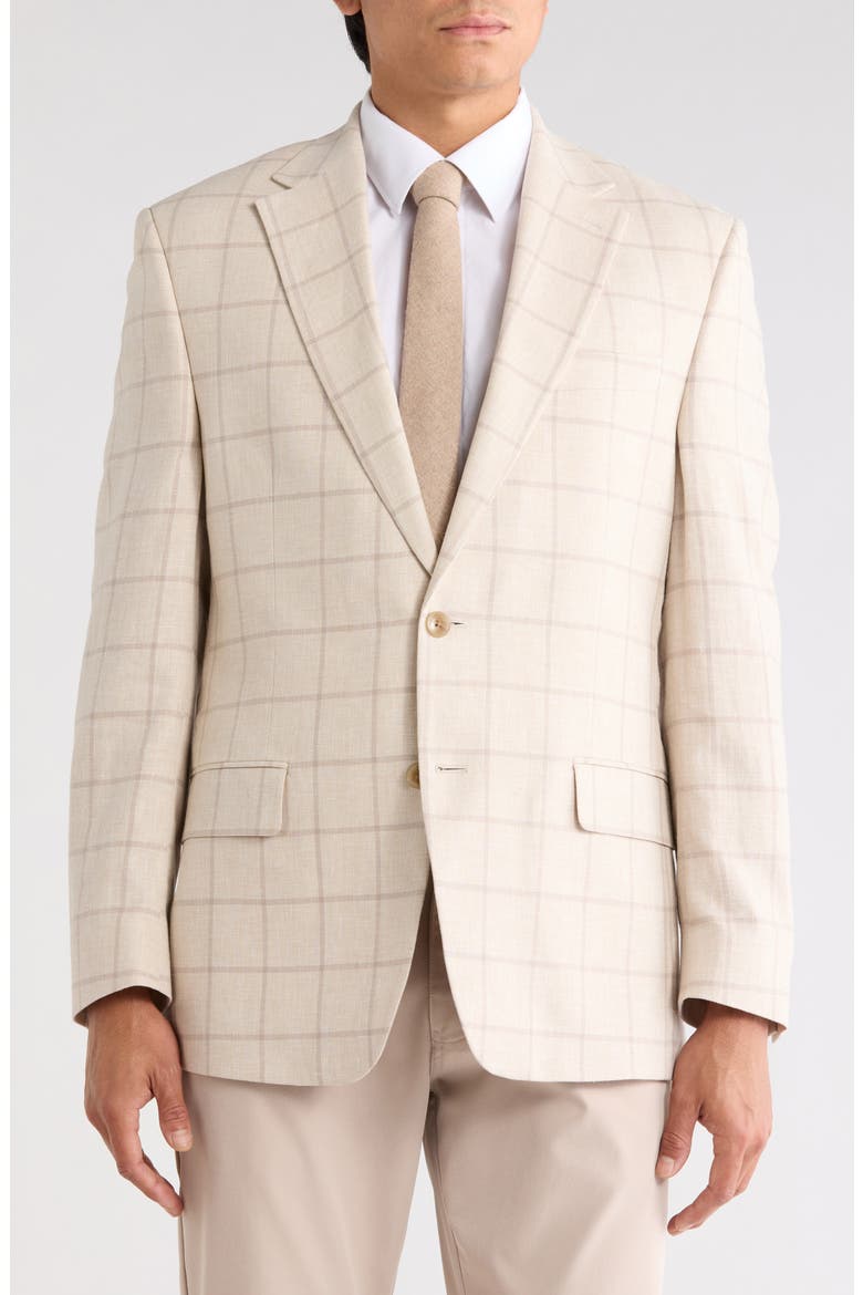 Check Two-Button Linen Blend Sport Coat, Main, color, NATURAL