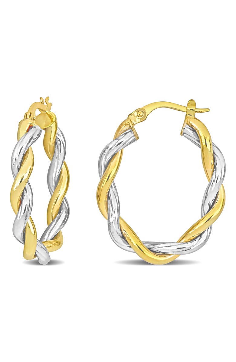 DELMAR Two-Tone Twisted Oval Hoop Earrings, Main, color, 