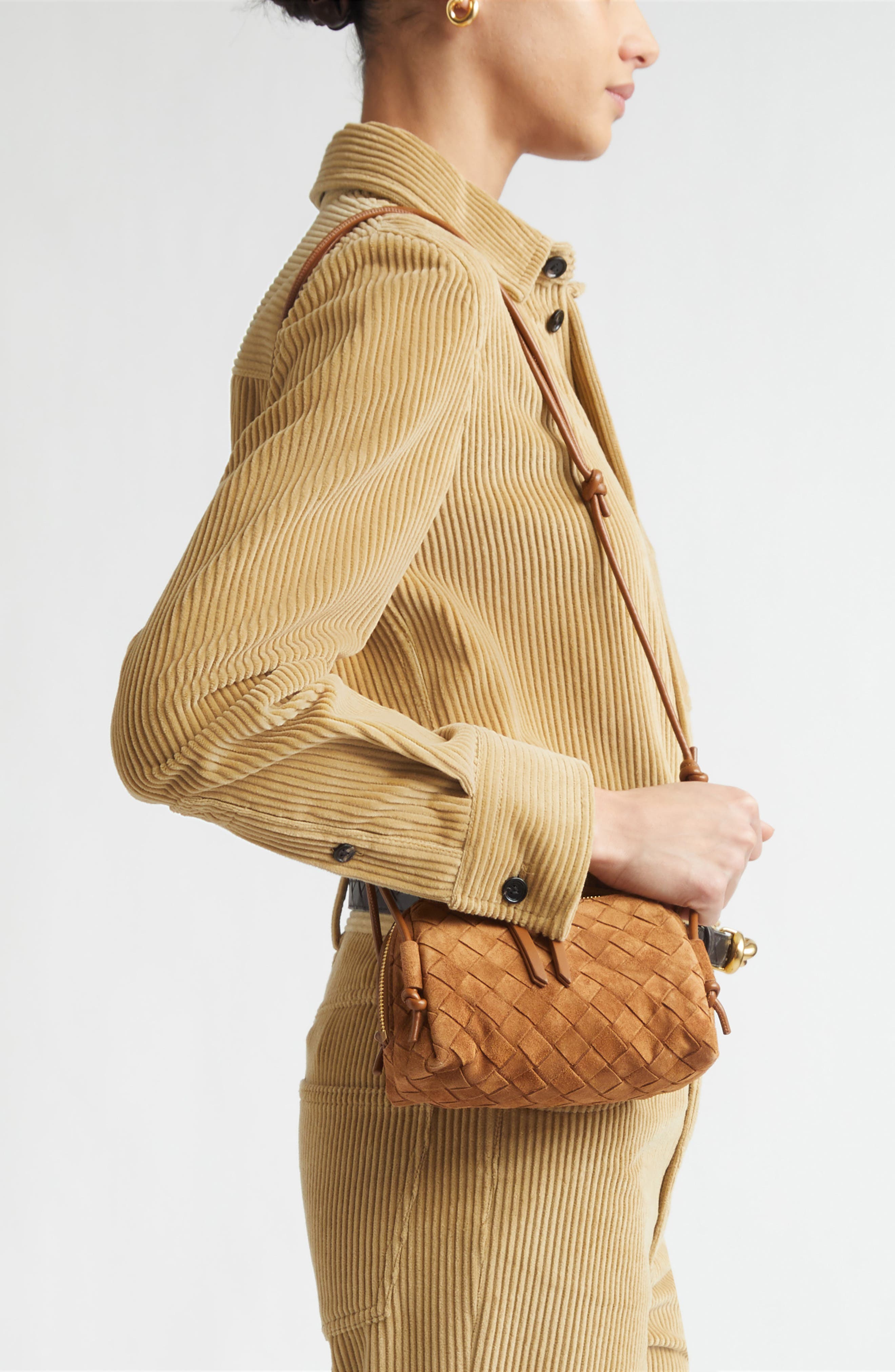 Concert Intrecciato Suede Crossbody Pouch, Alternate, color, 2588 AMBER-GOLD