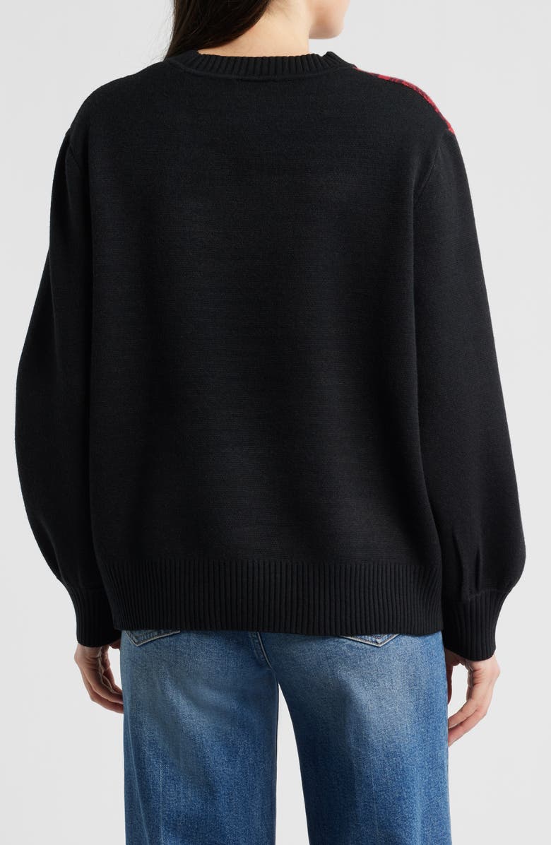 FARM Rio Rosalia Floral Jacquard Crewneck Sweater, Alternate, color, Rosalia Placed Black