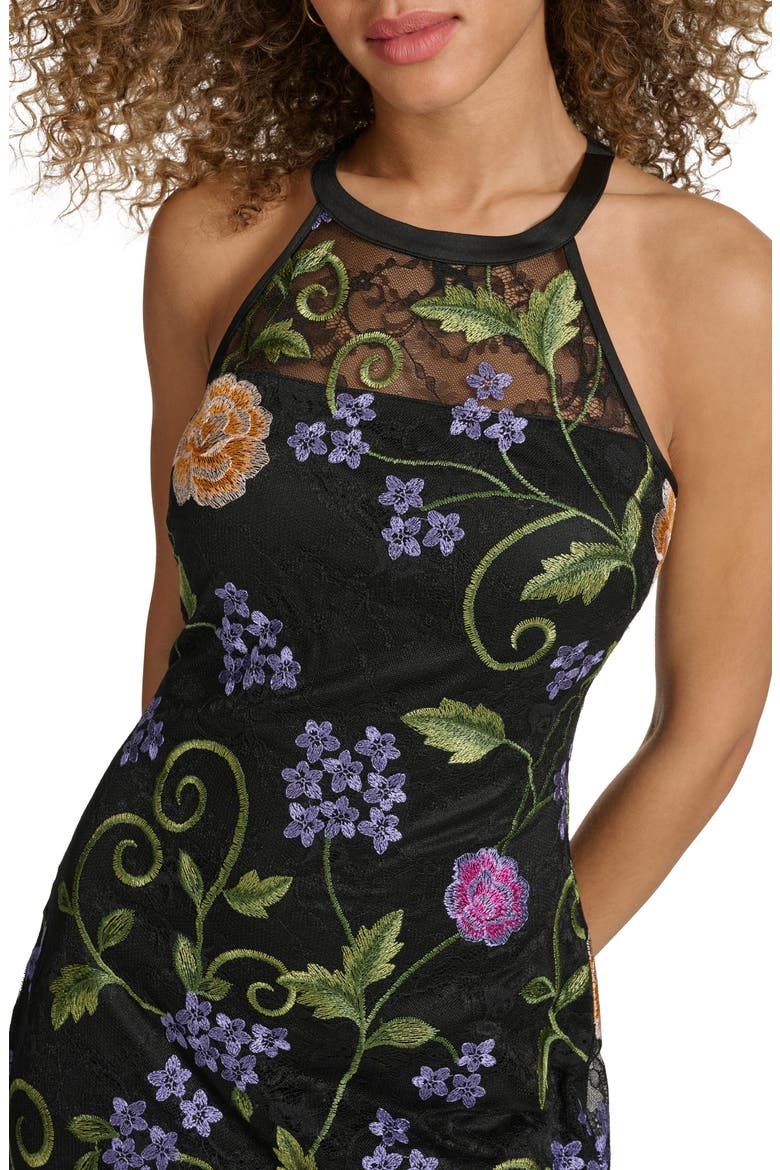 Floral Embroidered Mesh Sheath Dress, Alternate, color, BLACK MULTI
