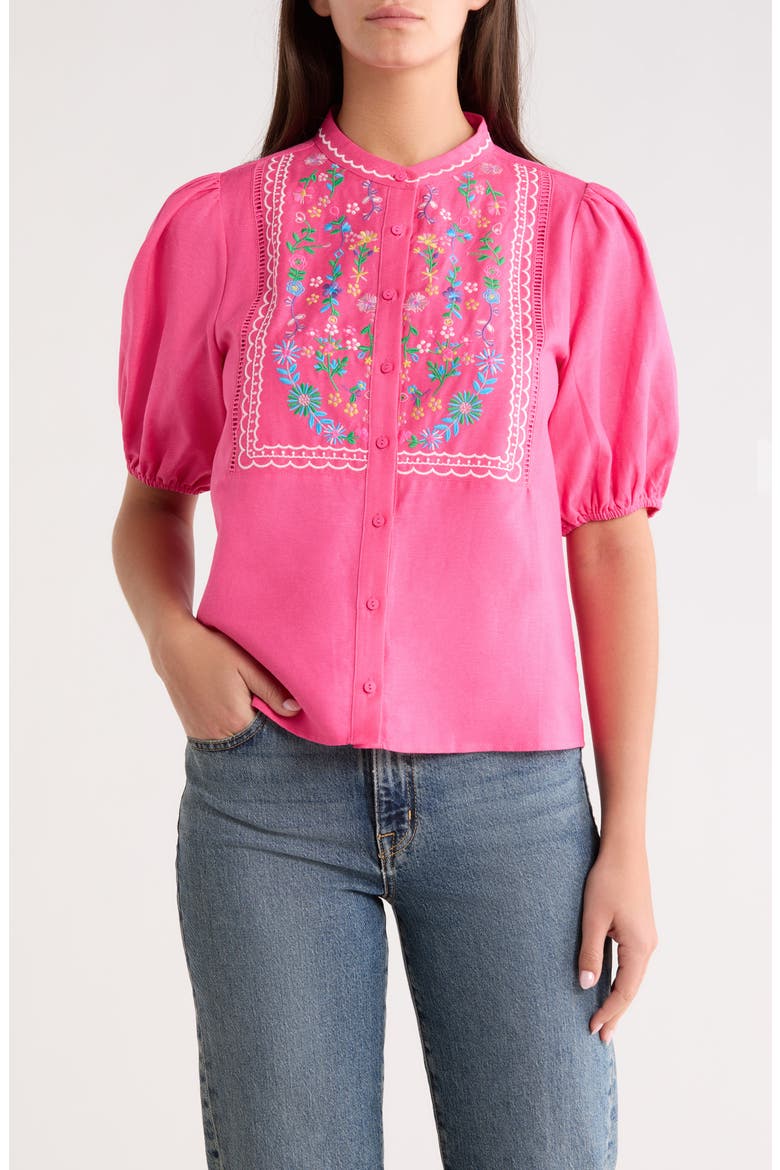 Kenedy Embroidered Puff Sleeve Top, Main, color, FUCHSIA