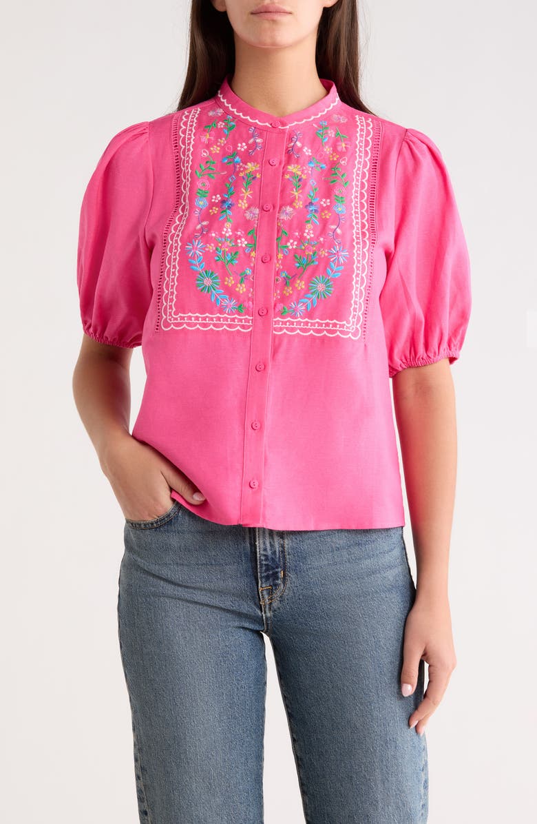 SUGARLIPS Kenedy Embroidered Puff Sleeve Top, Main, color, Fuchsia