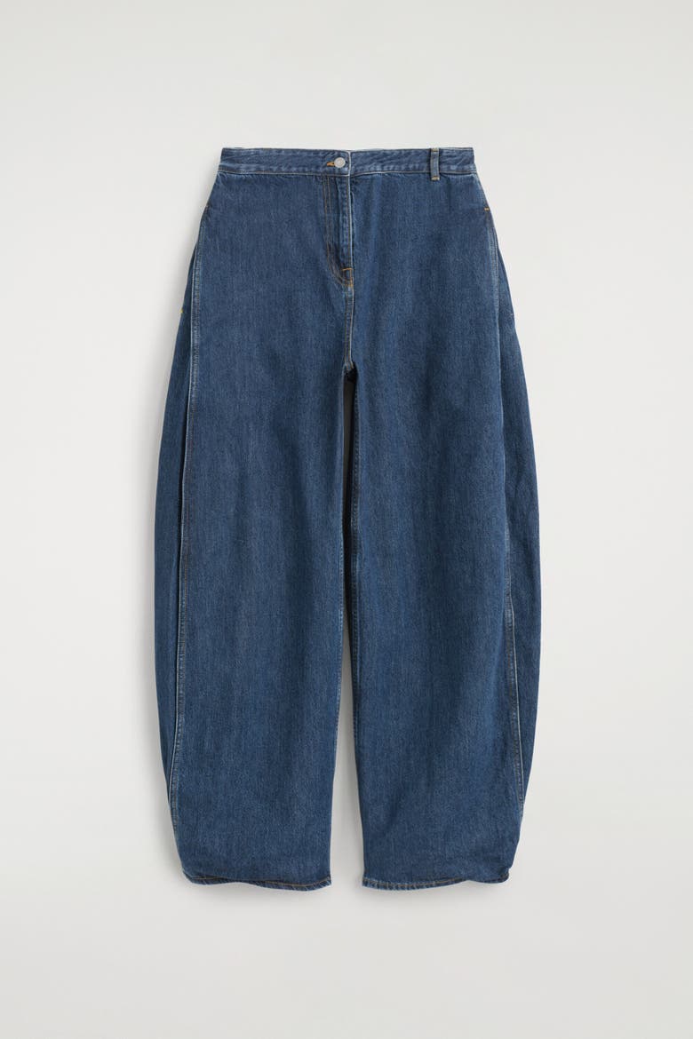 Pleated-Panel Denim Barrel-Leg Pants, Alternate, color, BLUE