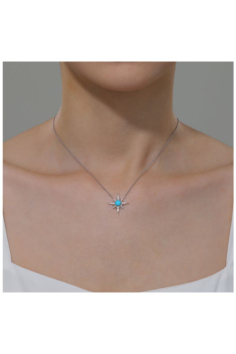 Simulated Turquoise Sunburst Pendant Necklace, Alternate, color, BLUE/ WHITE