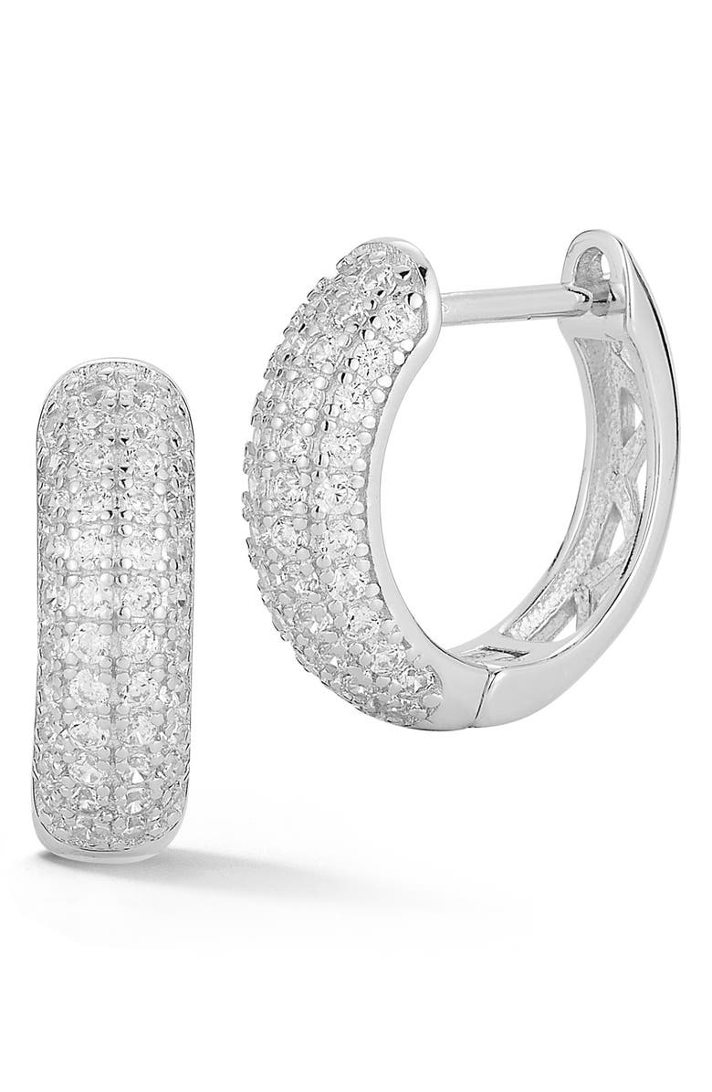 GLAZE JEWELRY Pavé Cubic Zirconia Hoop Earrings, Main, color, Silver