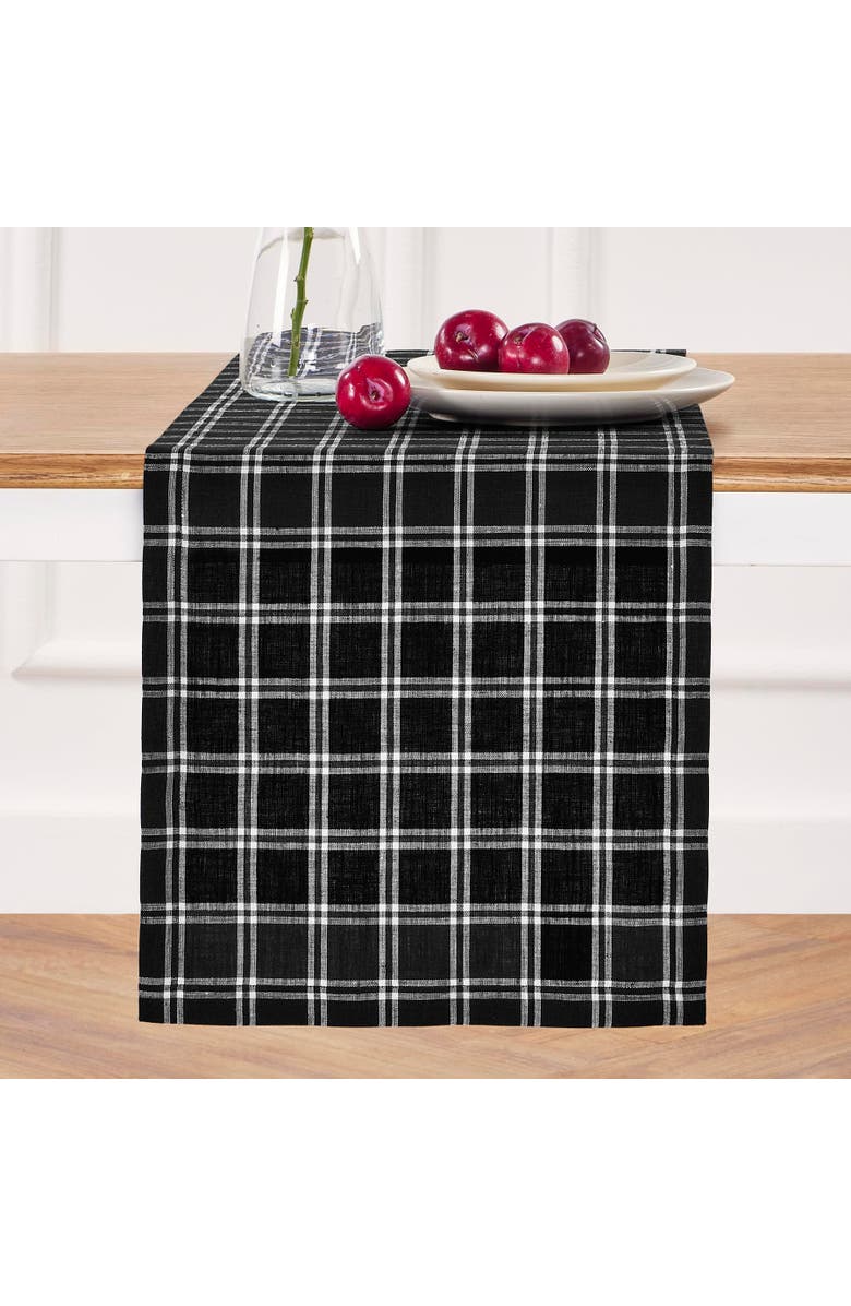 Solino Home Linen Table Runner - Marseille Plaid, Main, color, Black