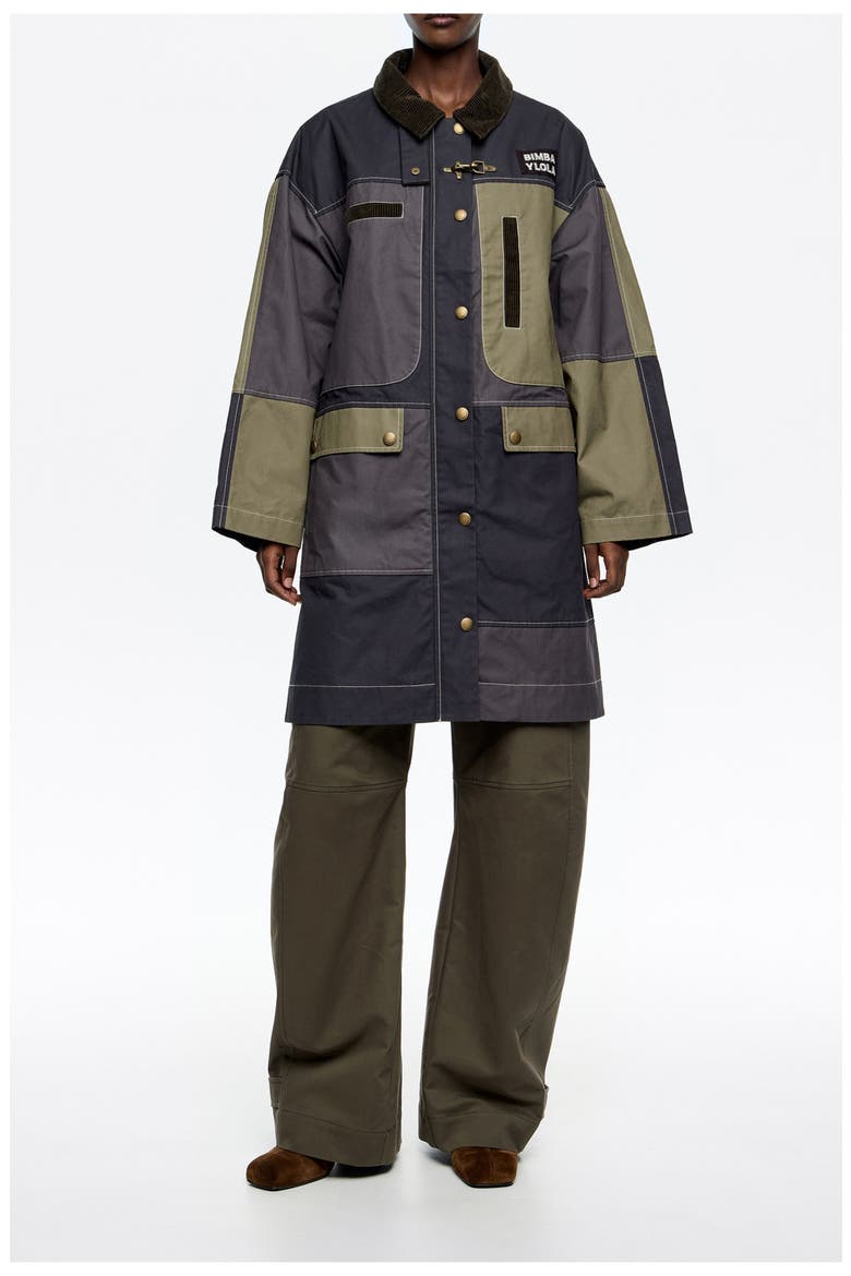 Multicolor Patchwork Midi Trench, Main, color, NAVY