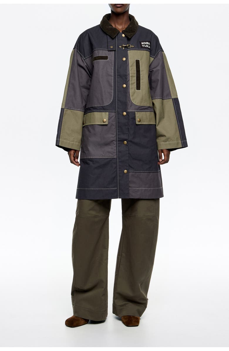 Bimba y Lola Multicolor Patchwork Midi Trench, Main, color, Navy