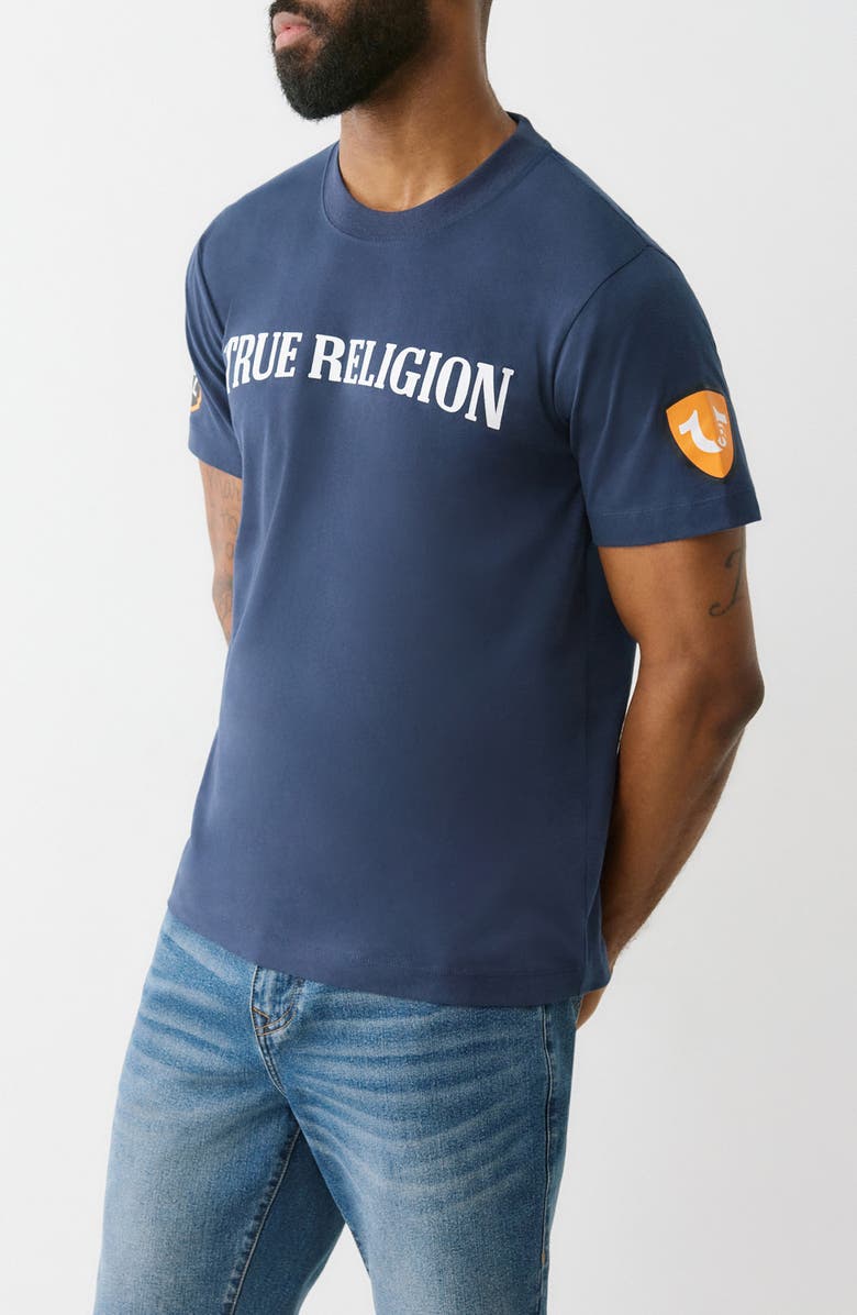 True Religion Logo Patch & Graphic T-Shirt, Alternate, color, Dress Blue