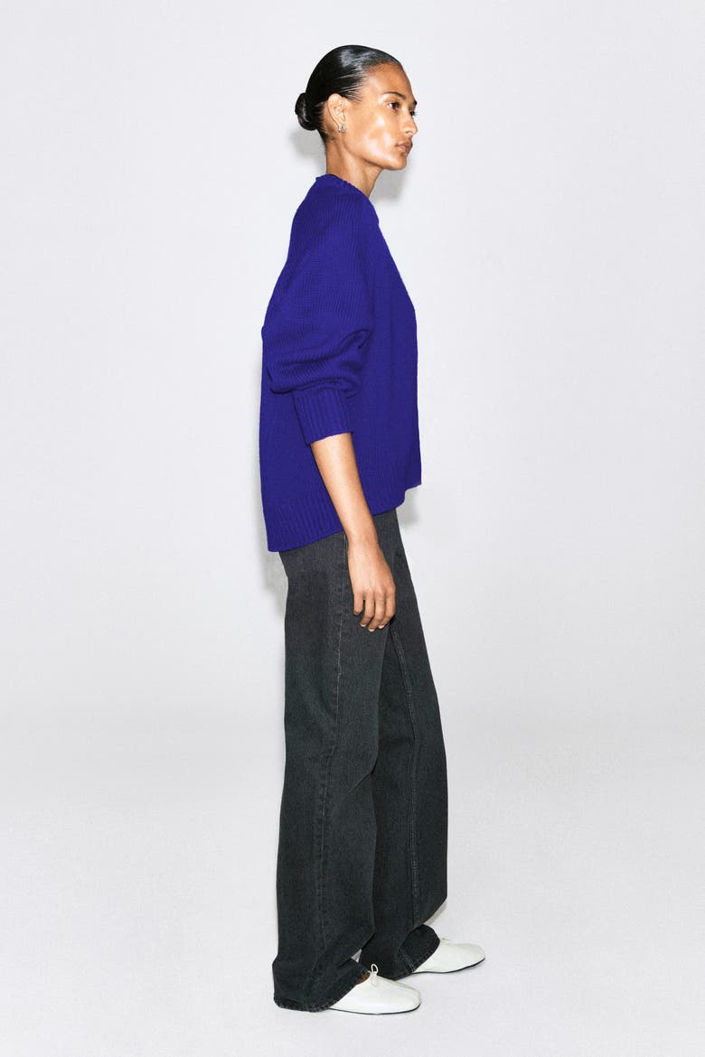 Rounded Wool Crew-Neck Sweater, Alternate, color, COBALT BLUE