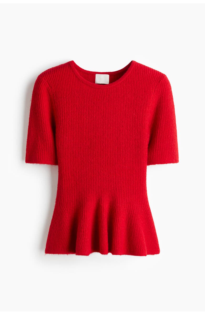 H&M Rib-knit Peplum Top, Main, color, Red