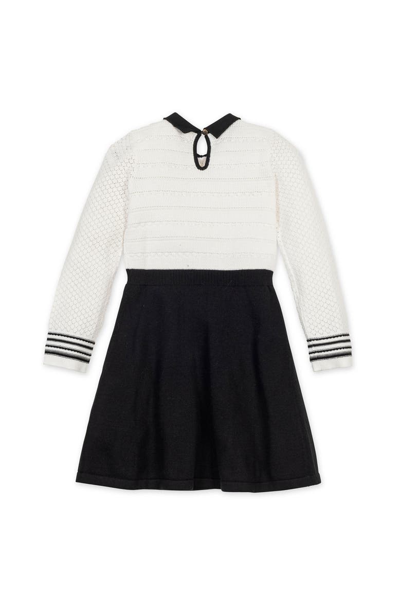 Hope & Henry Kids' Organic Peter Pan Collar Sweater Dress with Bow, Alternate, color, Soft White And Black