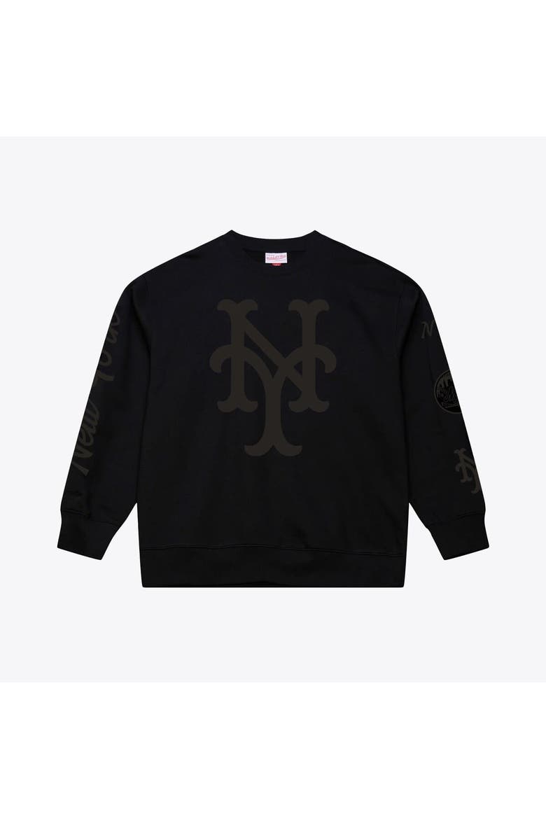 Men's Mitchell & Ness  Black New York Mets Phantom Fleece Crewneck Sweatshirt, Main, color, Black