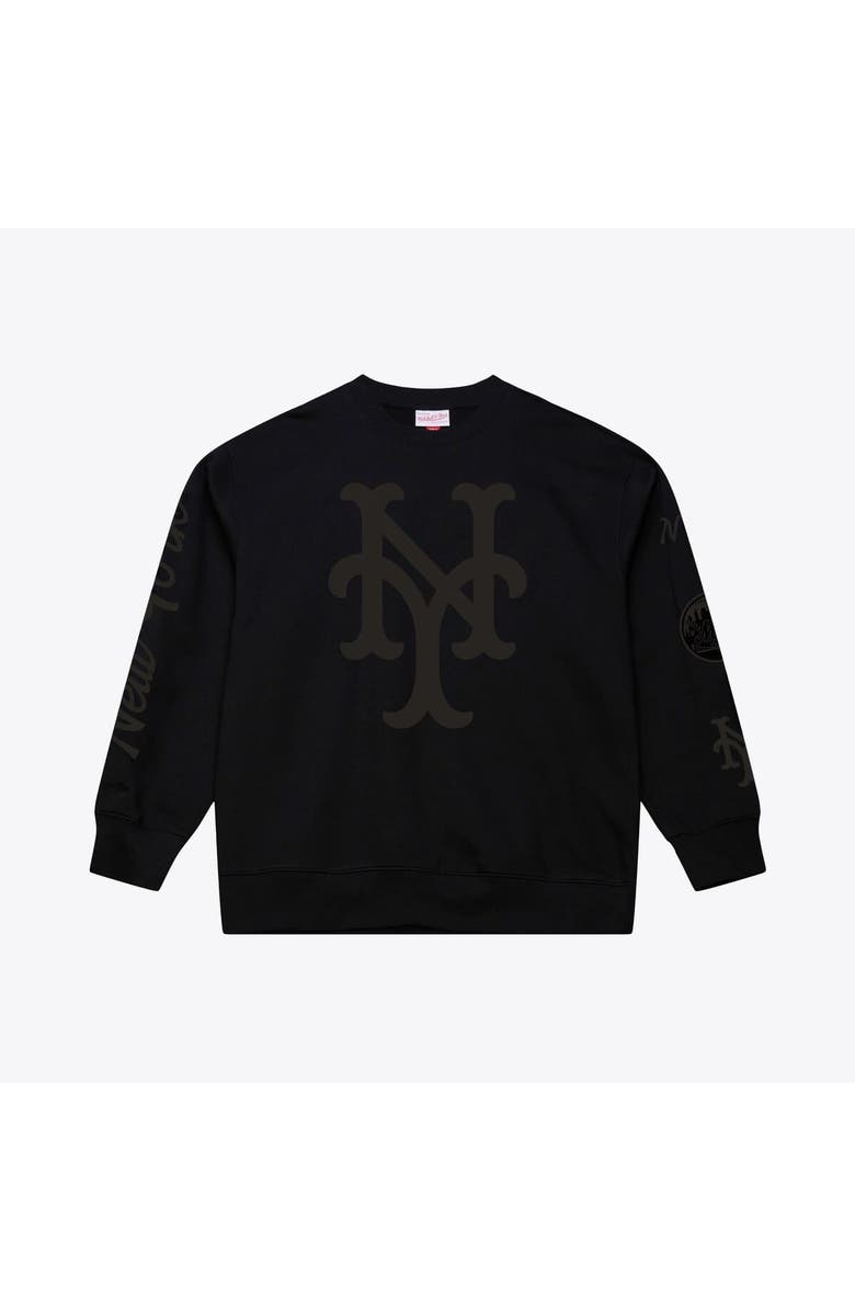 Mitchell & Ness Men's Mitchell & Ness Black New York Mets Phantom Fleece Crewneck Sweatshirt, Main, color, Black