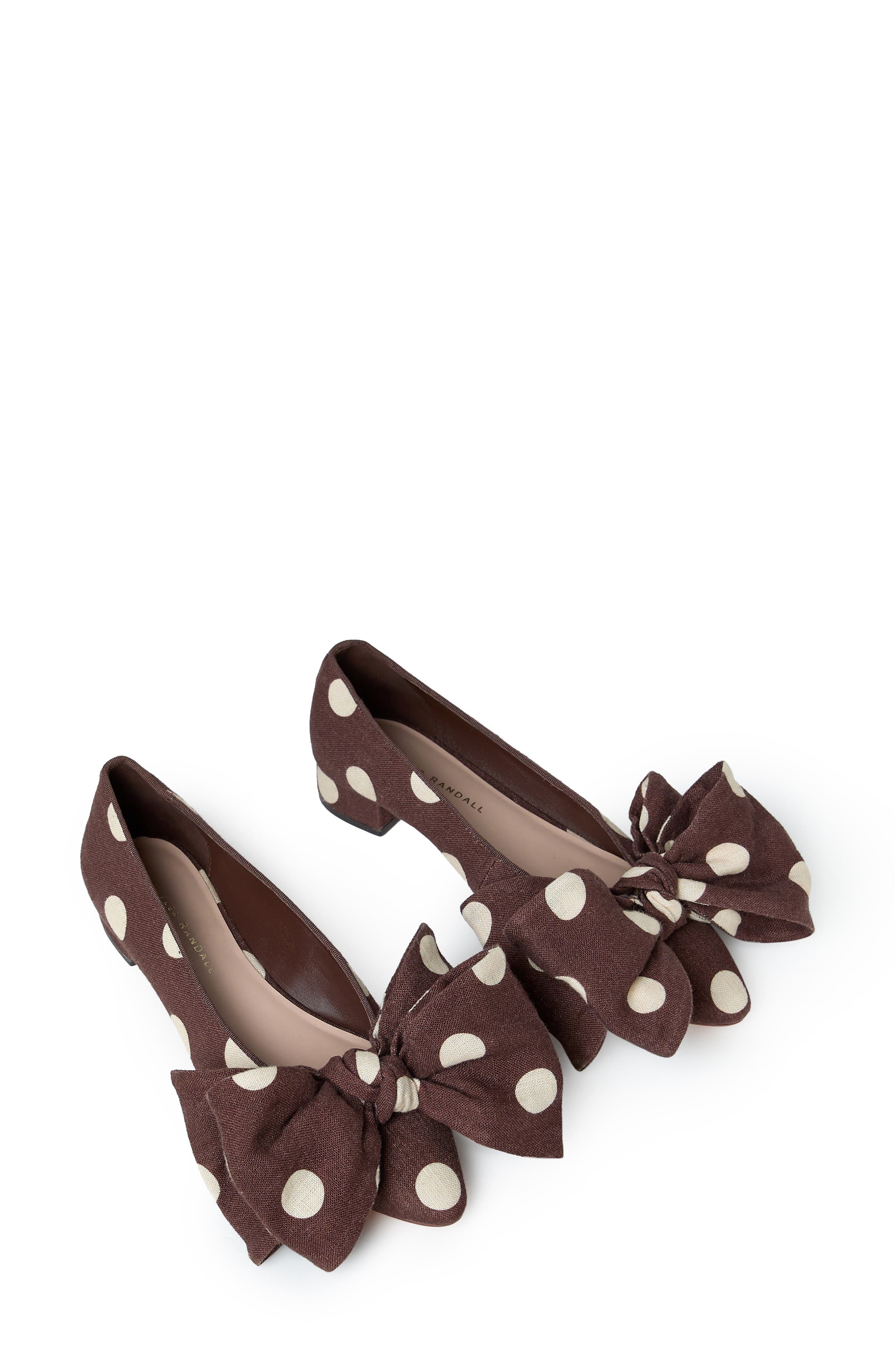 Noa Bow Pointed Toe Block Heel Pump, Alternate, color, BROWN/ CREAM POLKA DOT