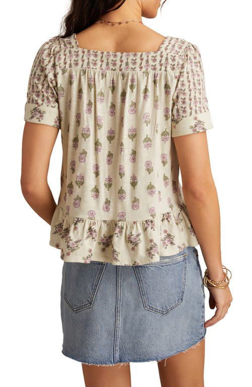 Lucky Brand Floral Block Print Cotton Blend Top In Multi