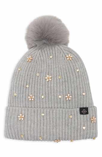 Studded Faux Fur Pom Beanie
