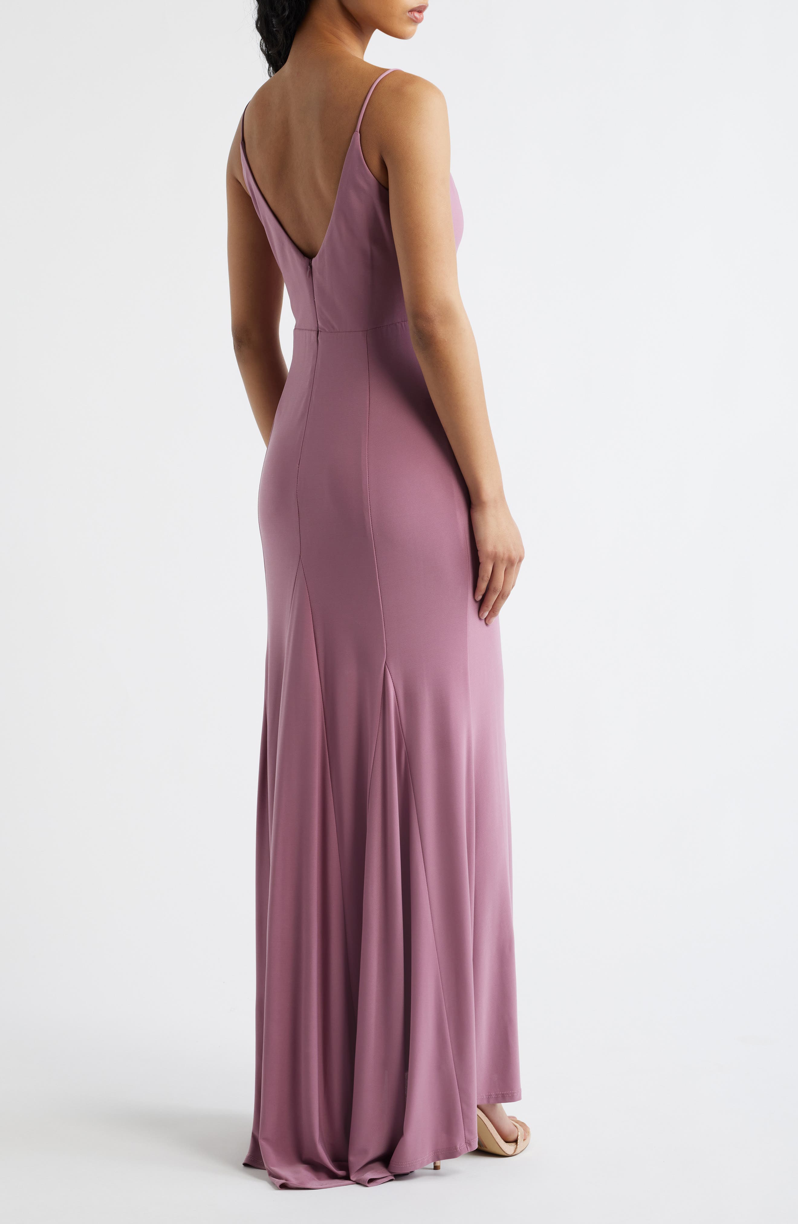 Plunge V-Neck Jersey Gown - image 4