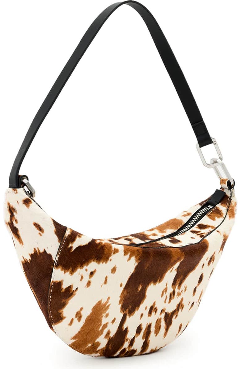 AllSaints Micro Luna Genuine Calf Hair Shoulder Bag, Alternate, color, Cow Print