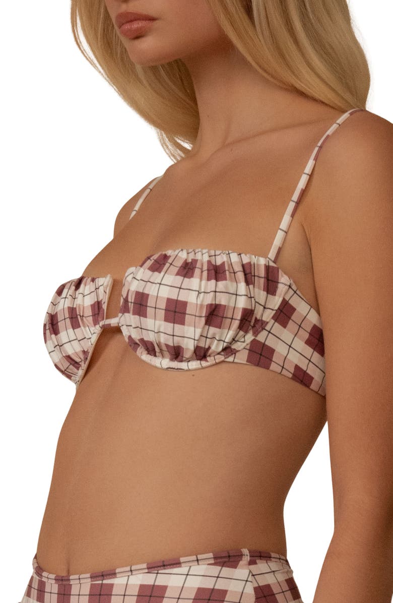 MONTCE Plaid Petal Bikini Top, Alternate, color, Maroon Plaid