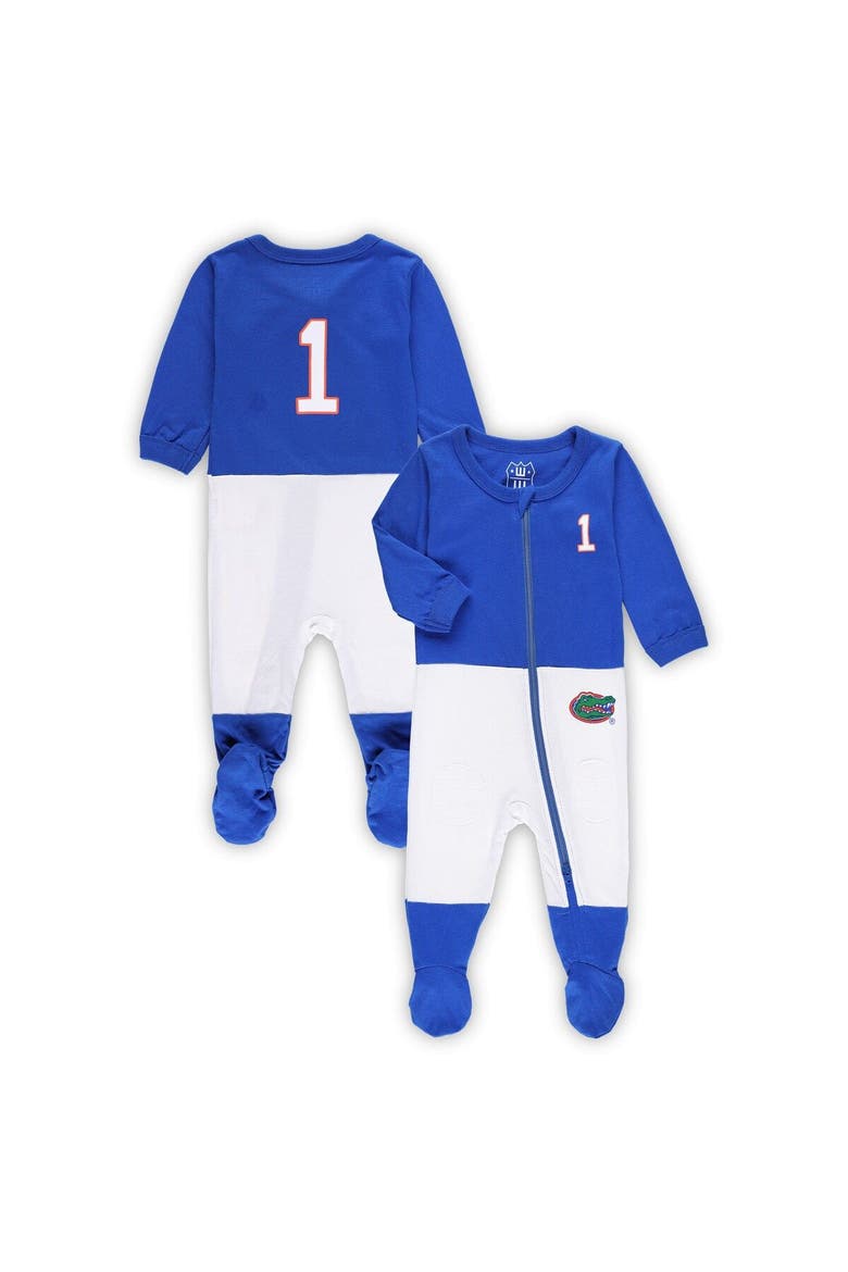 Infant Wes & Willy Royal Florida Gators #1 Football Uniform Full-Zip Footed Jumper, Main, color, Royal