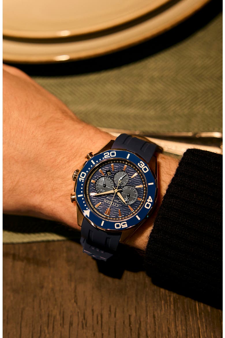 Endeavor Eco-Drive Chronograph Synthetic Strap Watch, 43mm, Alternate, color, NAVY