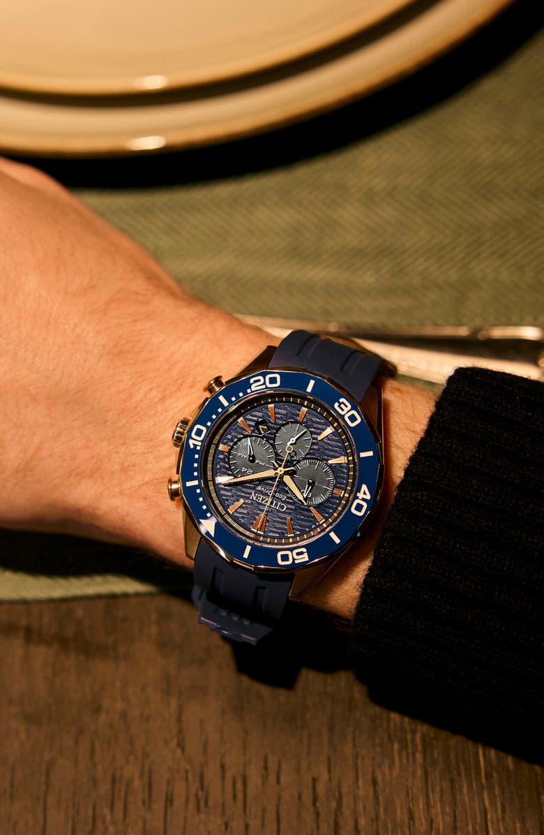 Citizen Endeavor Eco-Drive Chronograph Synthetic Strap Watch, 43mm, Alternate, color, Navy