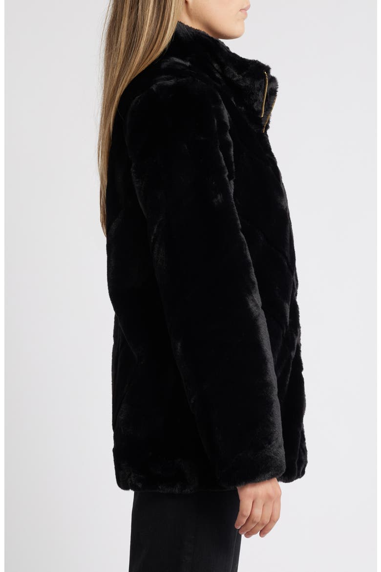 Chevron Faux Fur Jacket, Alternate, color, BLACK