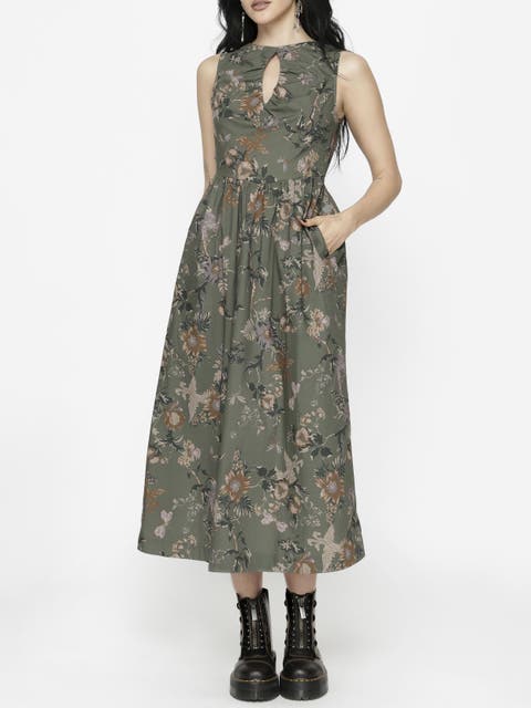 Poison Eden Print Cut Out Midi Dress