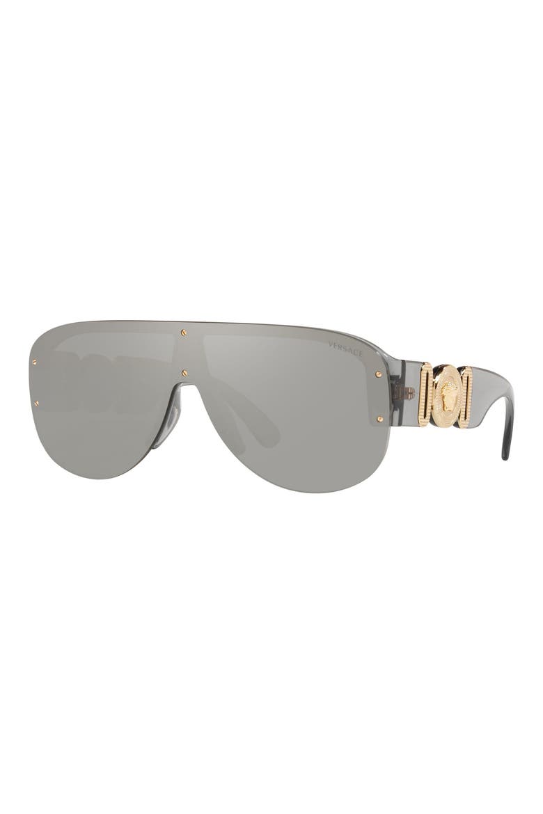 148mm Shield Sunglasses, Alternate, color, TRANSPARENT GREY / LIGHT GREY MIRROR SILVER