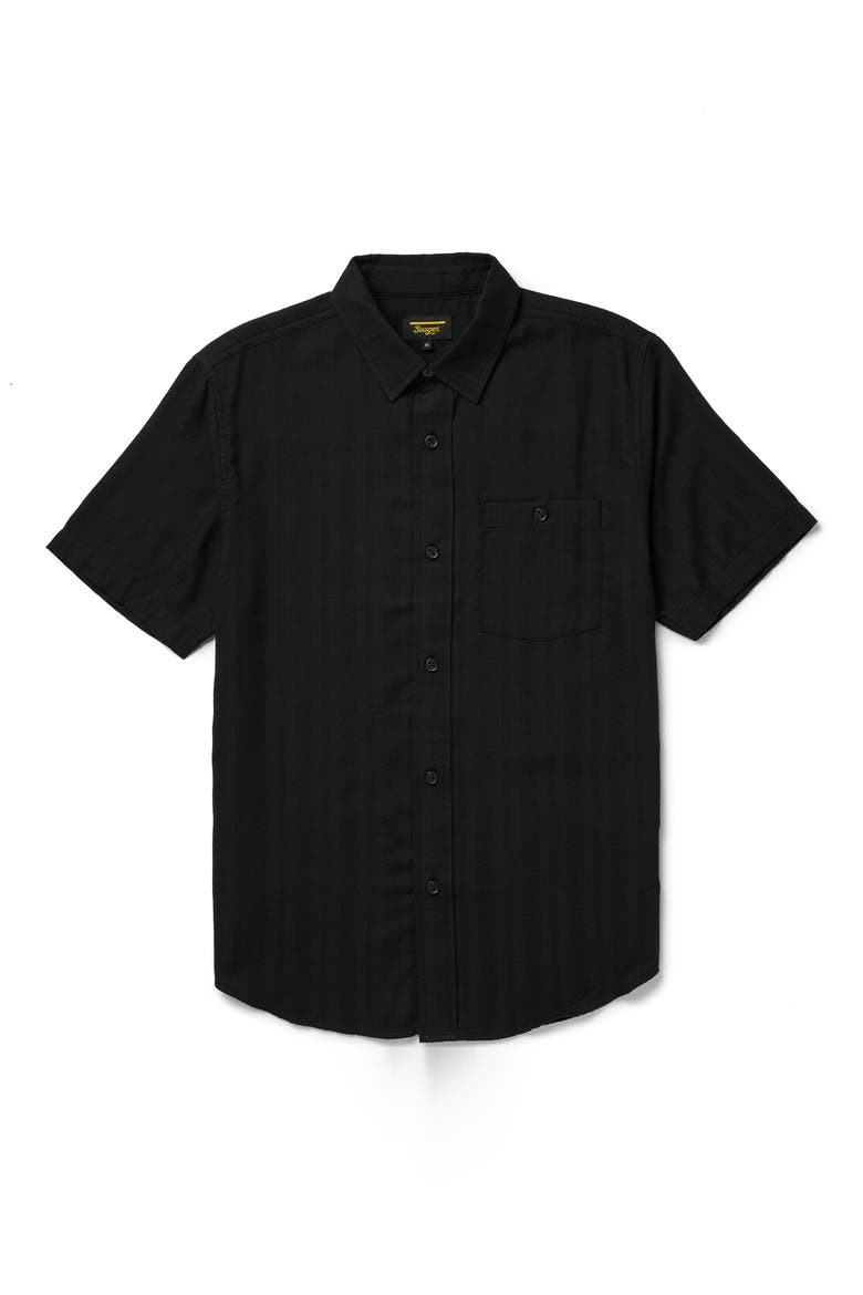 Caldera Stripe Jacquard Short Sleeve Button-Up Shirt, Main, color, BLACK