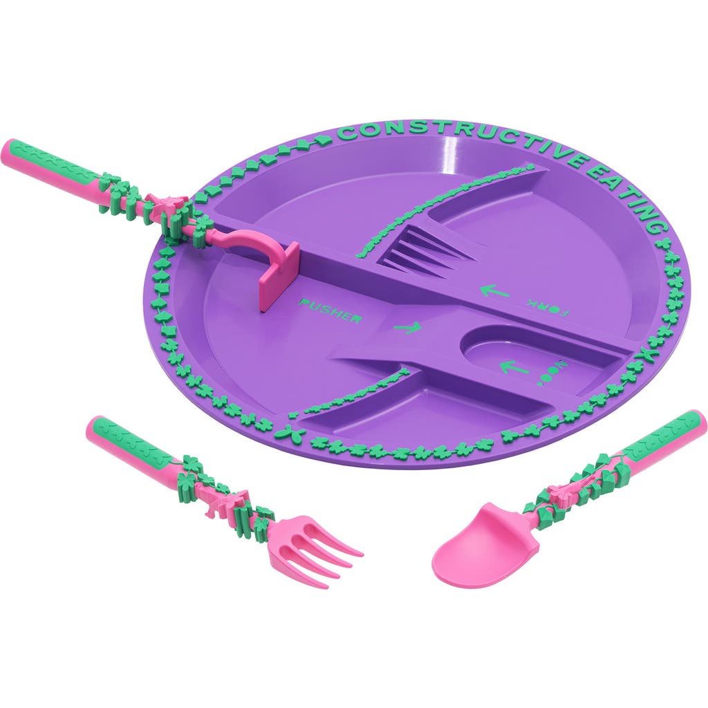 Constructive Eating Utensil And Divided Plate Set For Kids And Toddlers