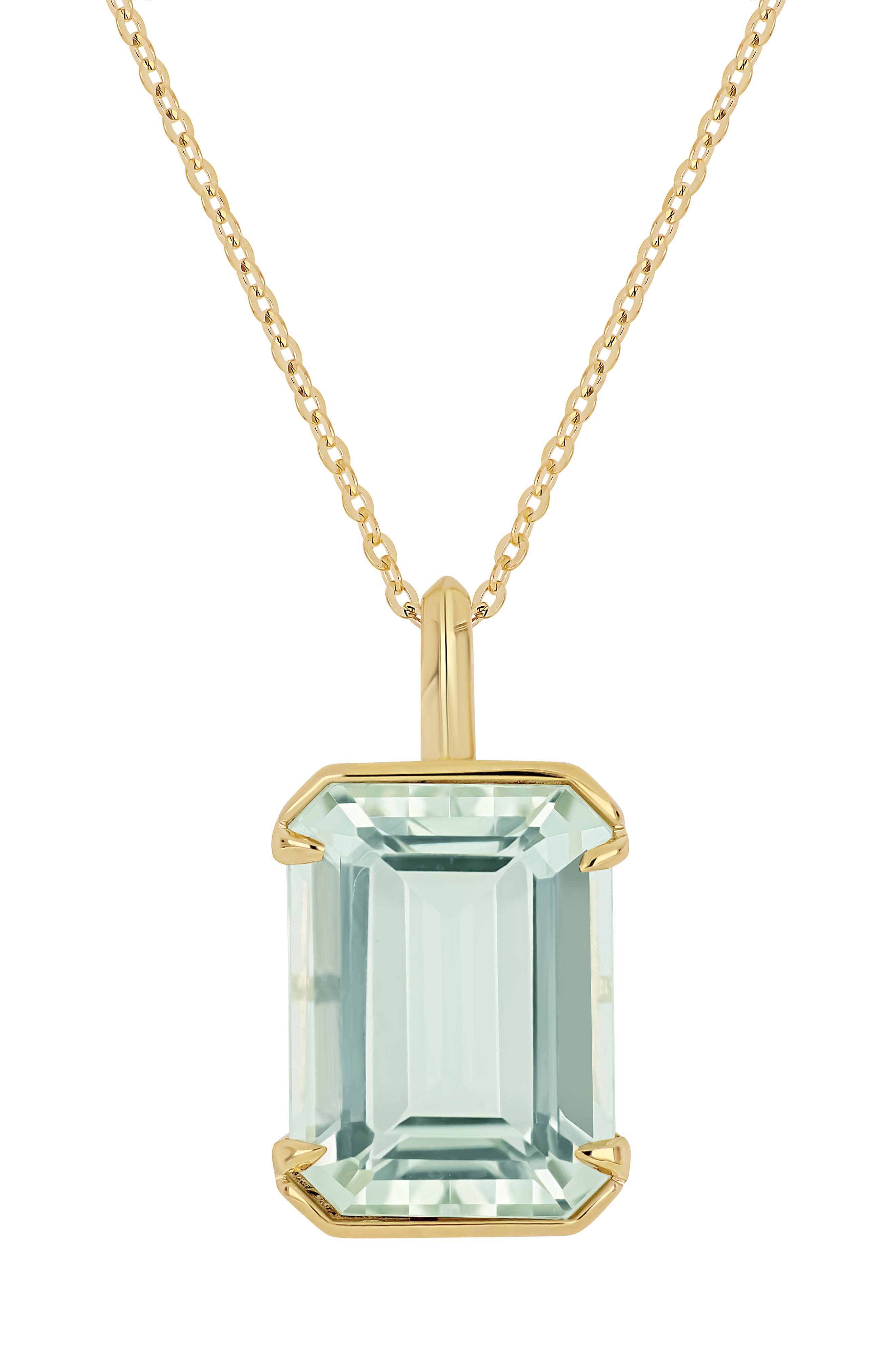 14k Gold Green Amethyst Pendant Necklace