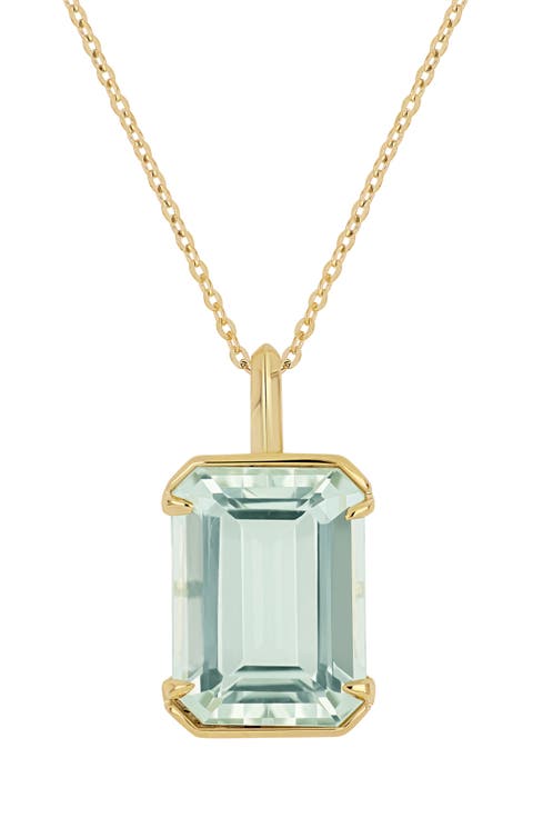 14k Gold Green Amethyst Pendant Necklace