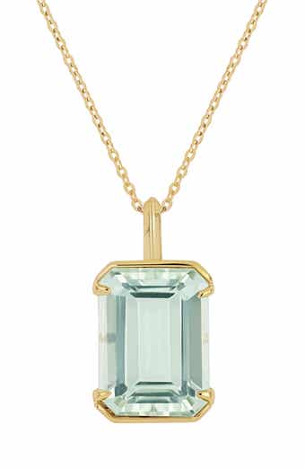 14k Gold Green Amethyst Pendant Necklace