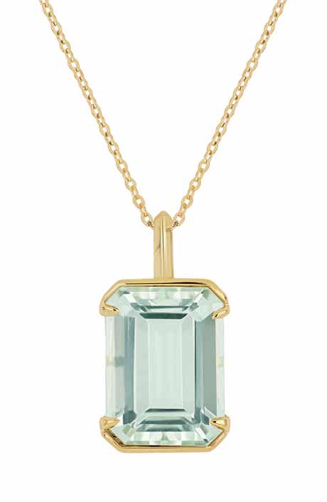 14k Gold Green Amethyst Pendant Necklace