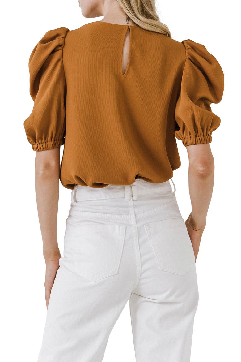 Puff Sleeve Top, Alternate, color, BROWN