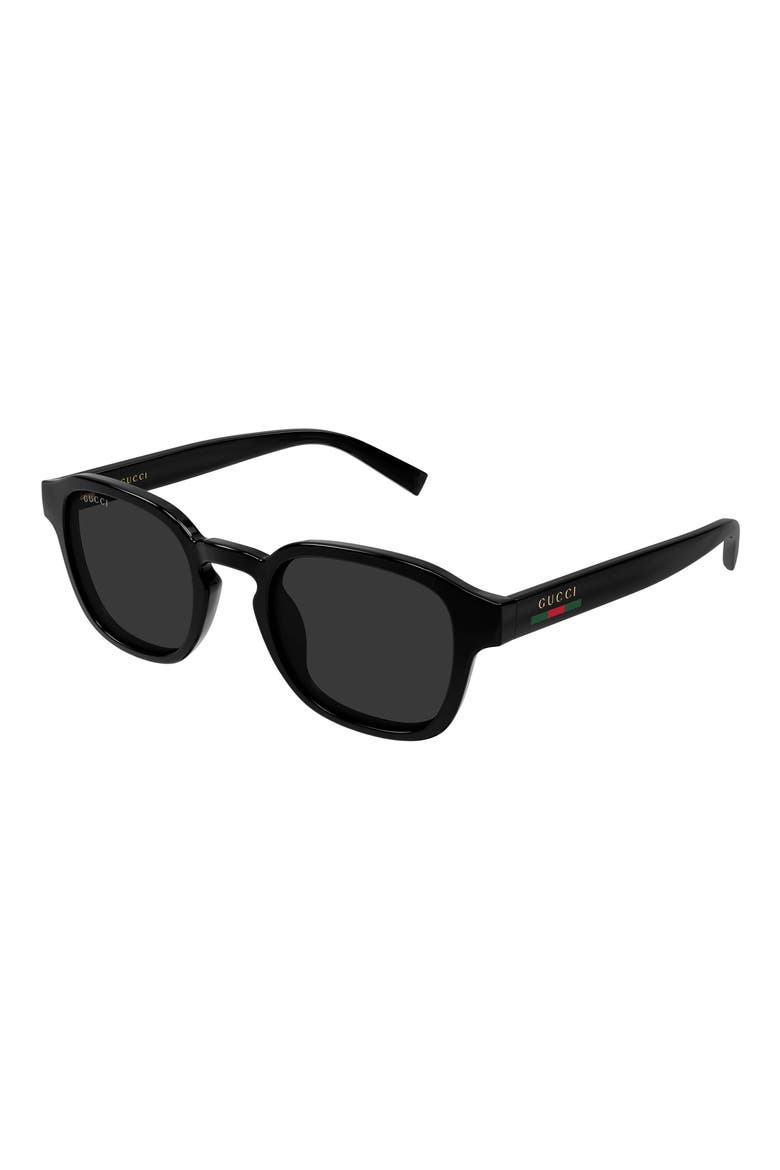 49mm Small Round Sunglasses, Alternate, color, SHINY SOLID BLACK