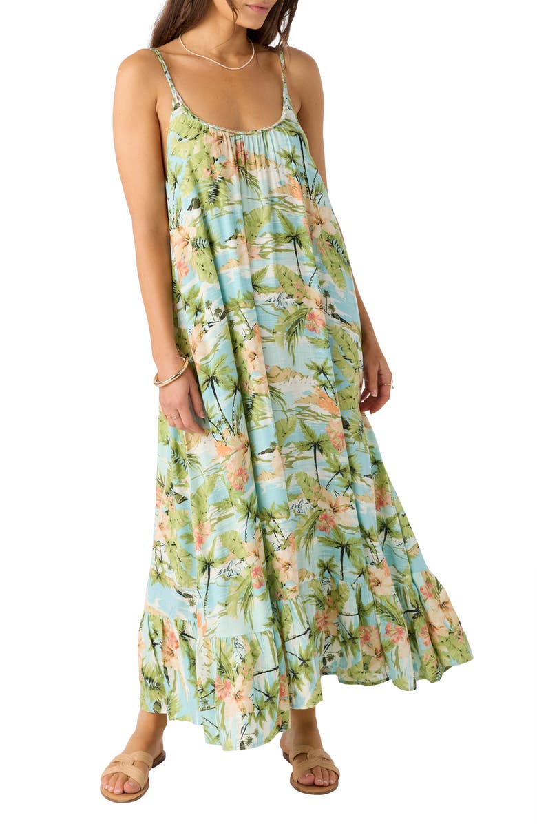 O'Neill Gabriela Beach Print Maxi Sundress, Alternate, color, Nile Blue