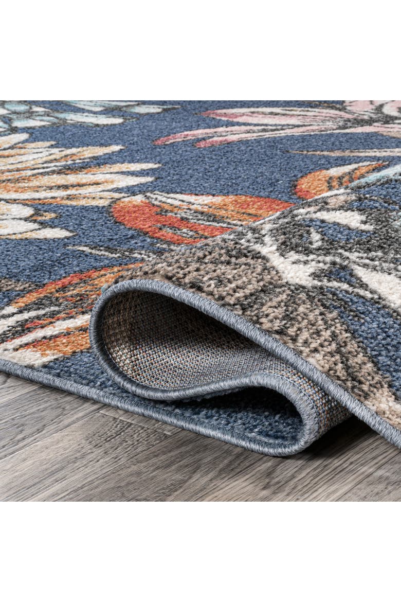 Giglio Modern Botanical Flower Area Rug, Alternate, color, Blue/Orange/Cream