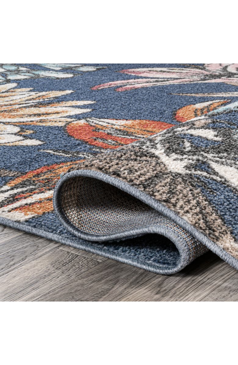 JONATHAN Y Giglio Modern Botanical Flower Area Rug, Alternate, color, Blue/Orange/Cream