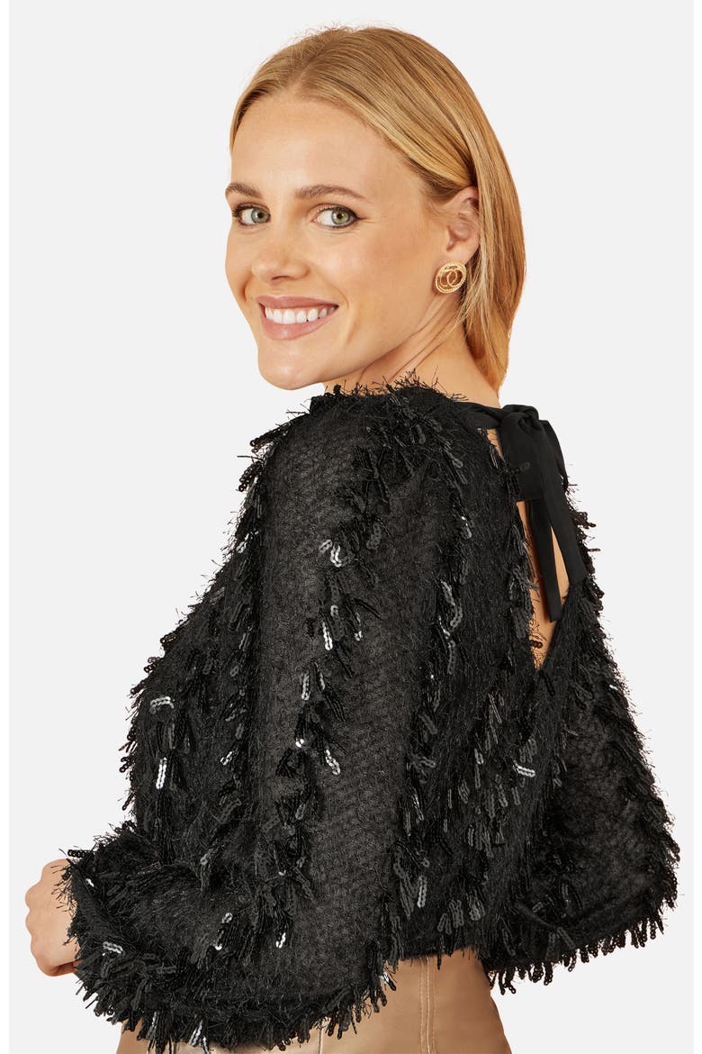 Hanging Sequin Long Sleeve Top, Alternate, color, Black