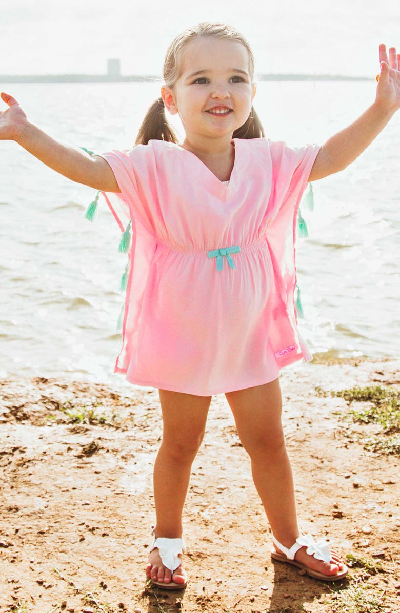 RuffleButts Kids' Tassel Trim Cover-Up Caftan, Alternate, color, Pink