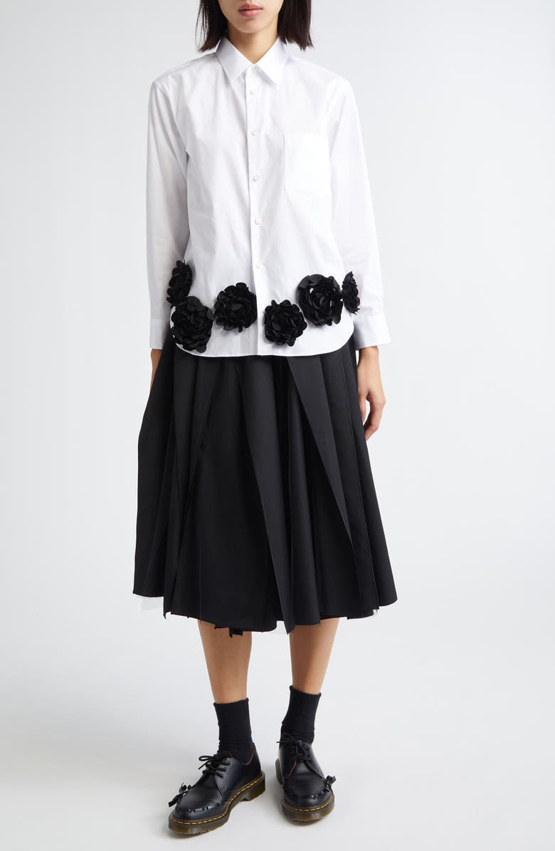 Tao Comme des Garçons Yarn Dyed Gabardine & Tulle Midi Skirt, Alternate, color, Black