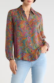 L'AGENCE Nina Paisley Long Sleeve Shirt