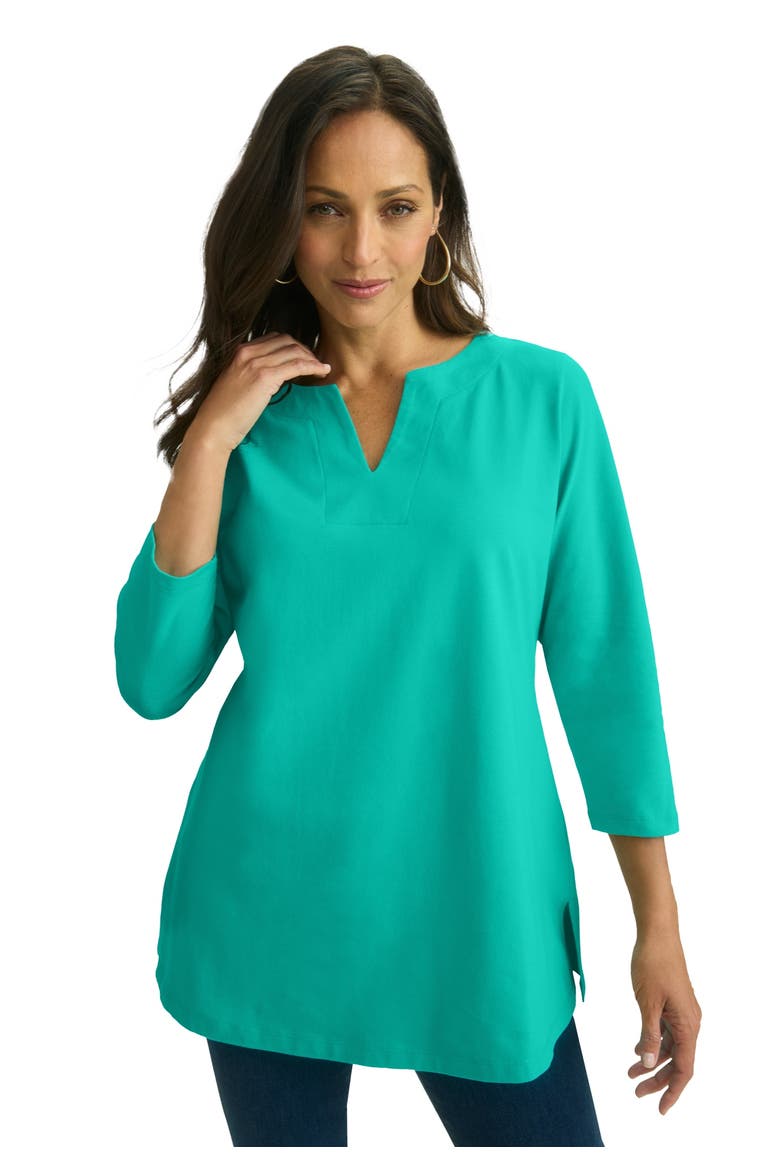 Stretch Cotton Notch Neck Tunic, Main, color, AQUA SEA