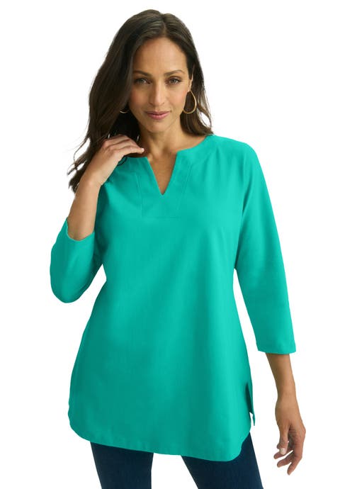 Stretch Cotton Notch Neck Tunic (Plus)