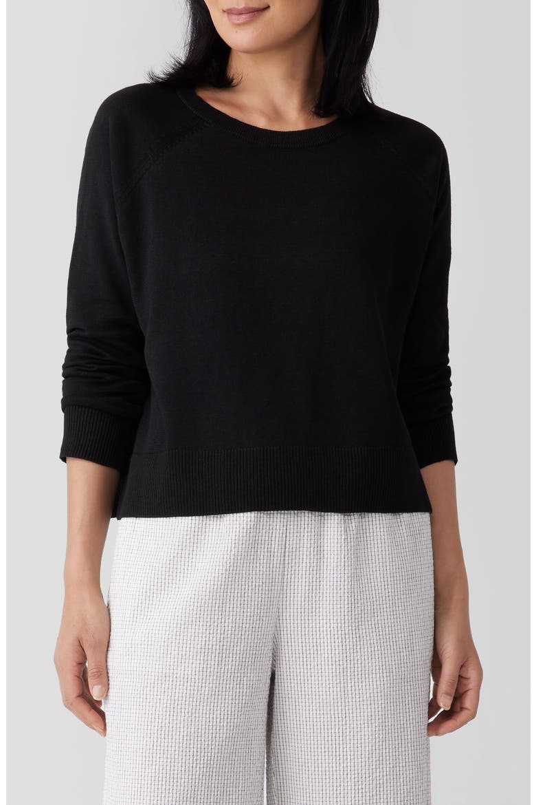 Raglan Sleeve Boxy Organic Linen & Organic Cotton Sweater, Main, color, BLACK
